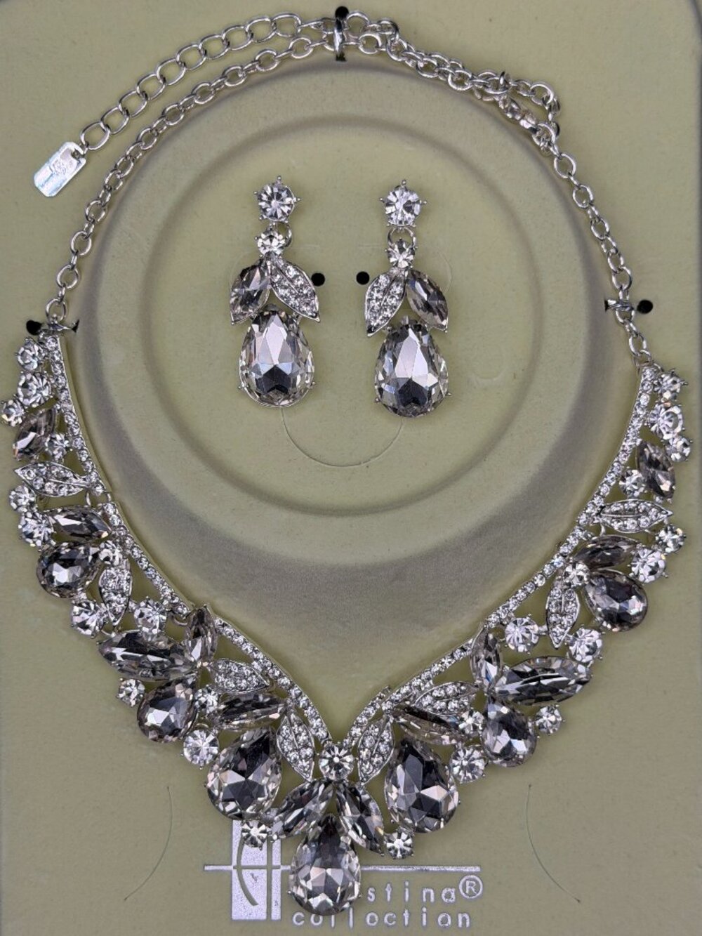 Christina Collection Gray Crystal Statement Necklace & Earrings Set Wedding Prom
